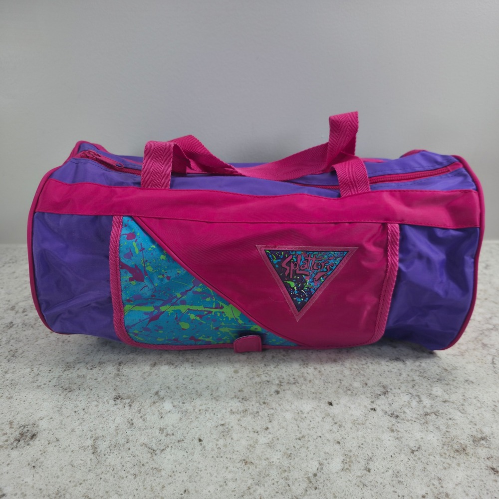 Vintage Splatters Duffel Bag Pink Purple 90s Paint Splatter Gym Travel Kids Bag